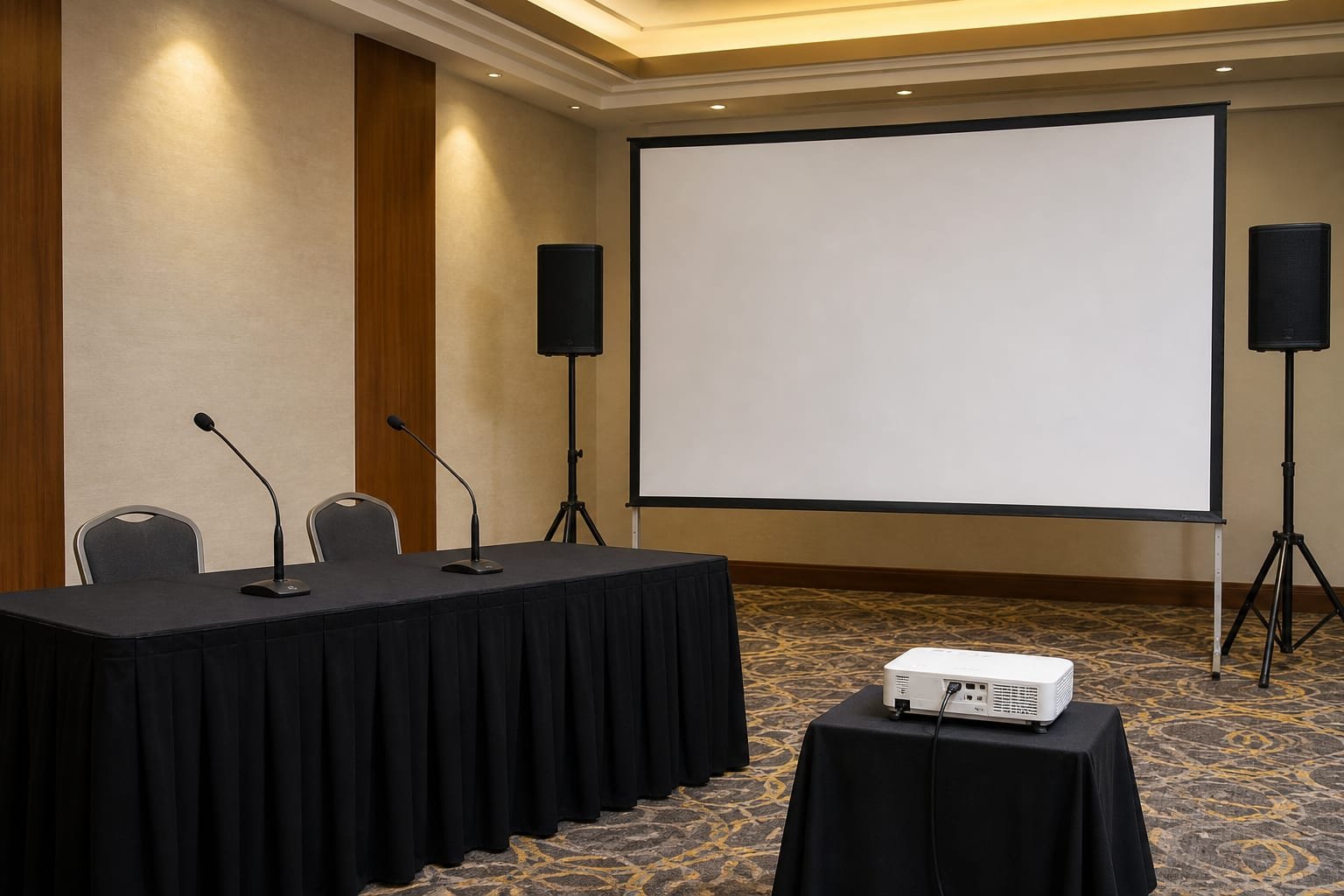 Estrutura audiovisual completa montada para evento corporativo em Brasília