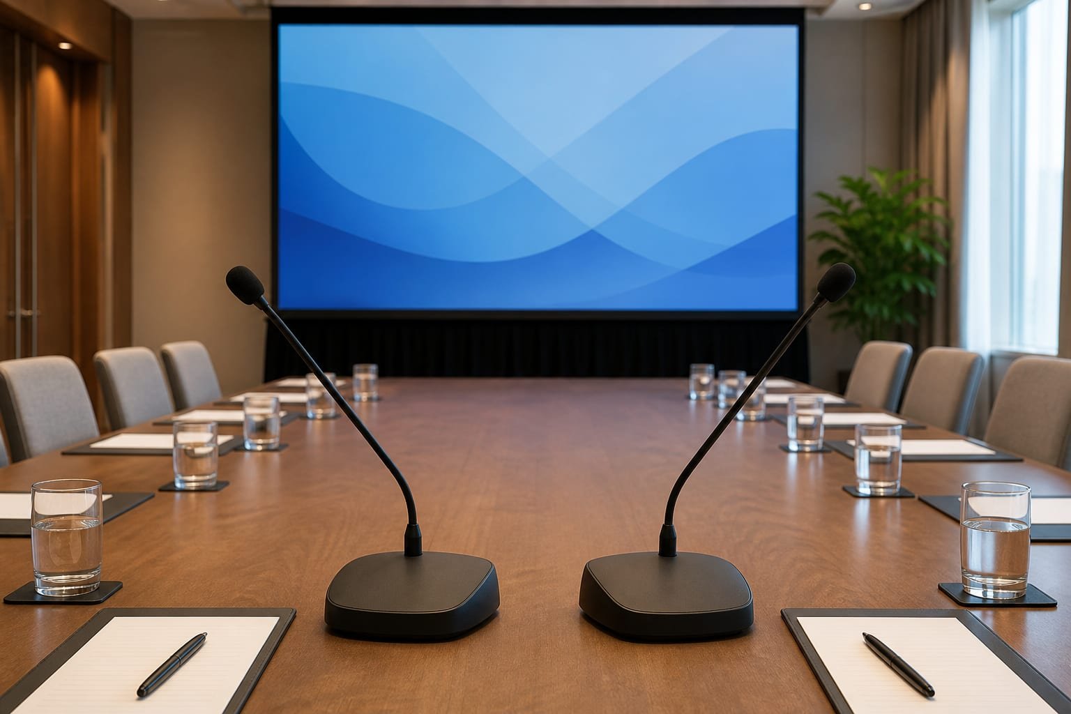 Mesa de reunião com microfones gooseneck em Brasília