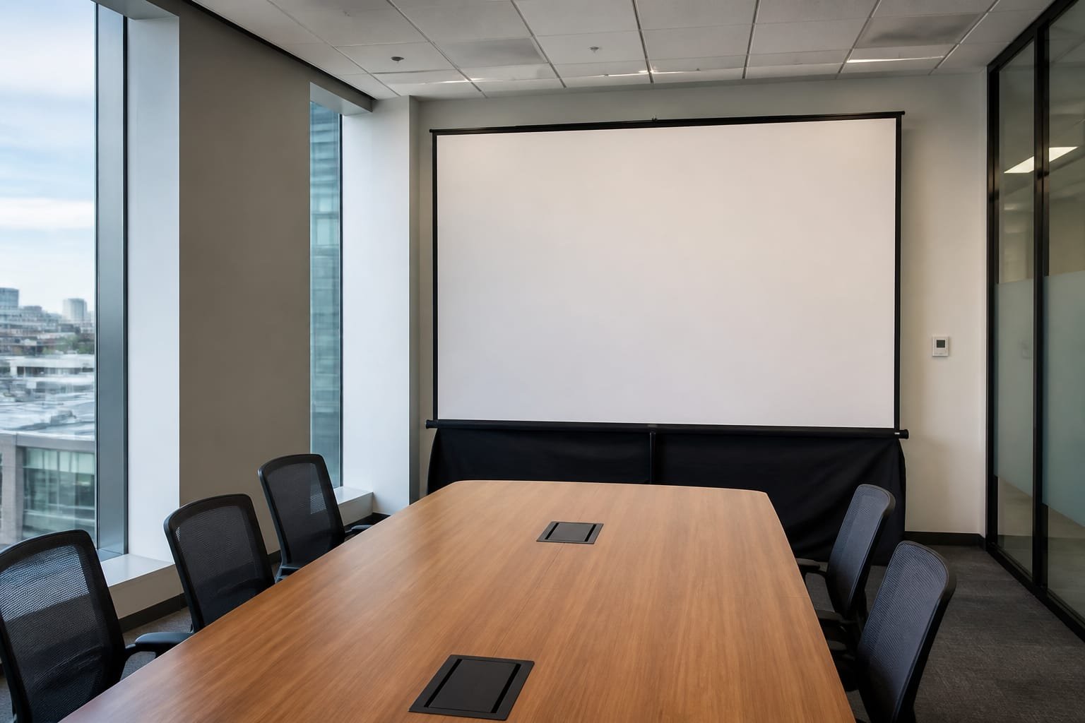 Tela de 92 polegadas em sala de reunião corporativa em Brasília