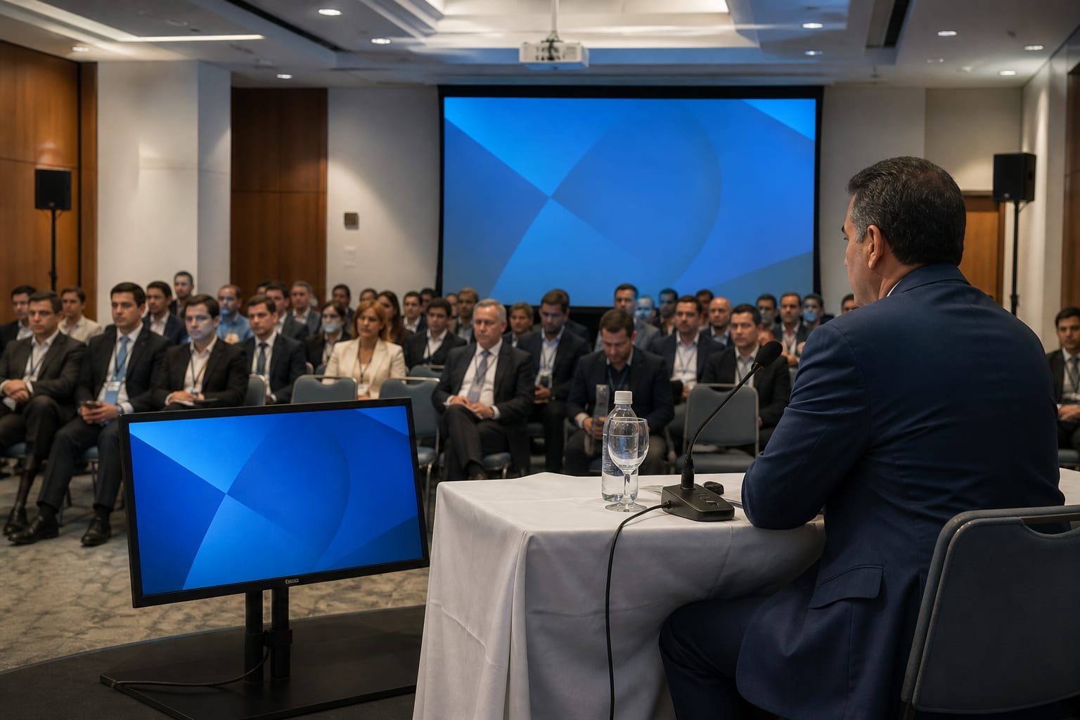 TV de retorno para palestrante acompanhar a apresentação no evento